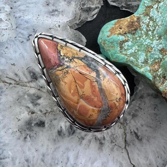 Sterling Silver Southwestern Style Teardrop Maligano Jasper Ring S 8.5 For Women - Picture 1 of 10